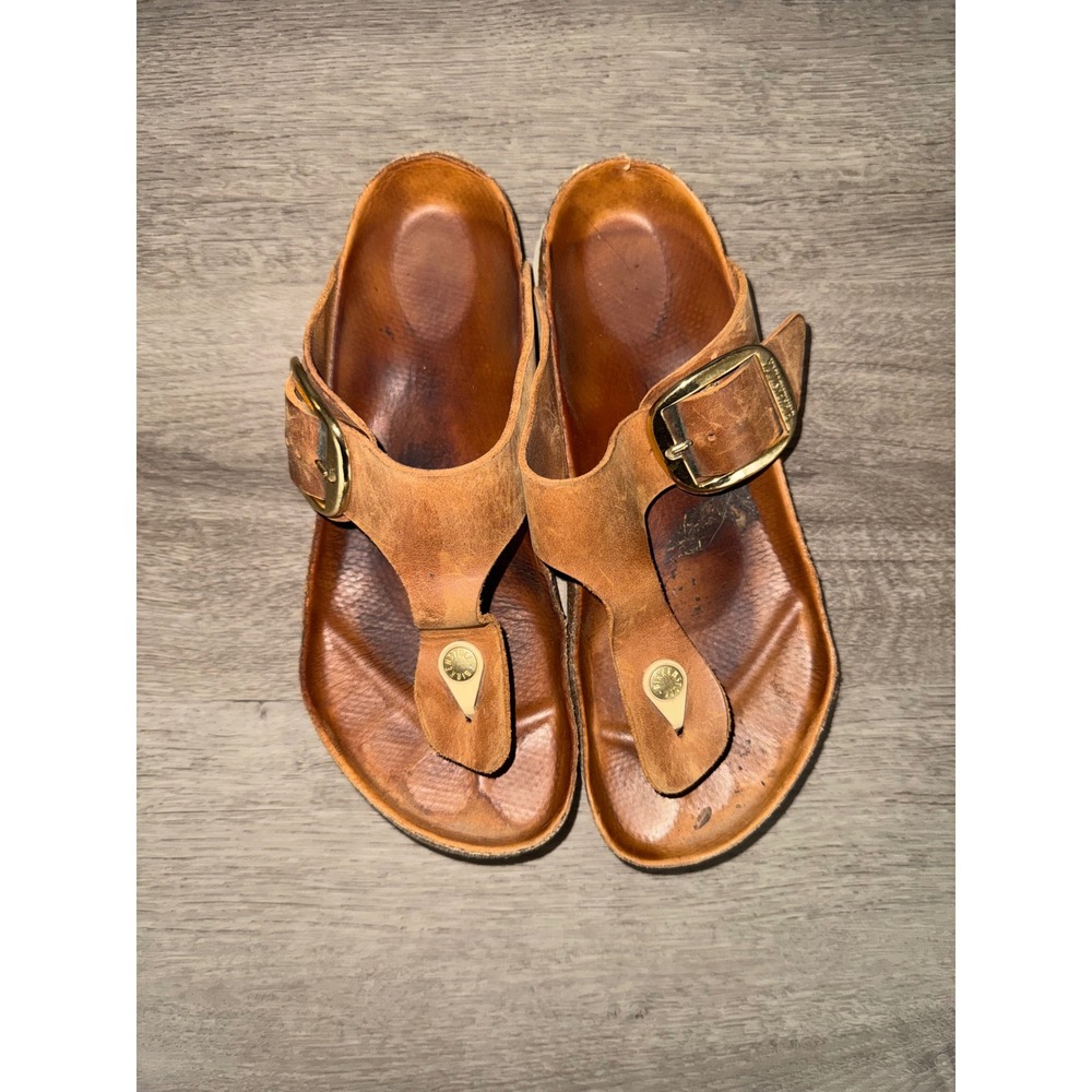 Birkenstock Women's Brown Leather Gizen Big Buckle Sandals, 41/10